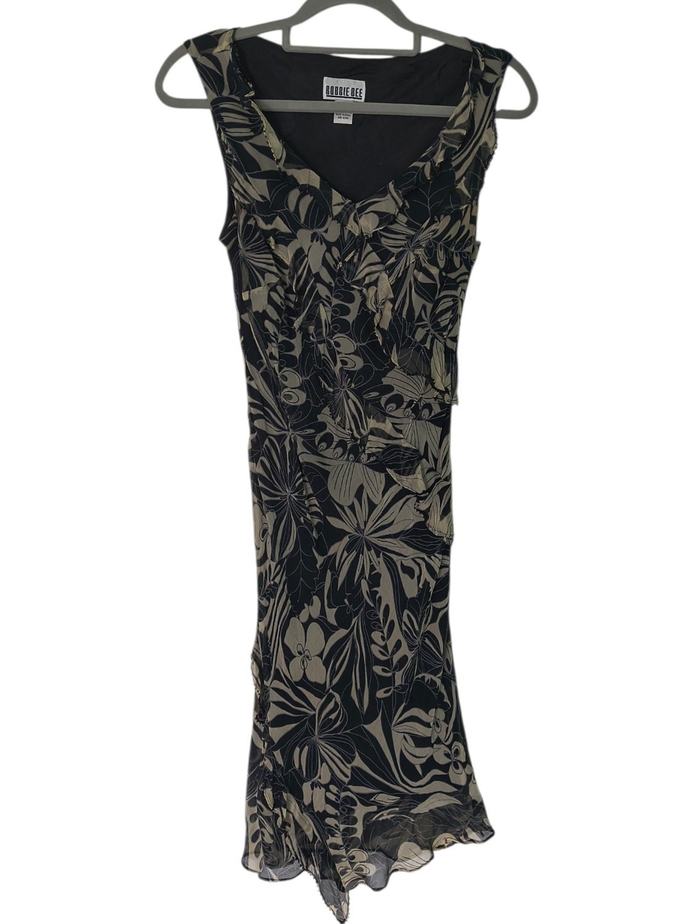 Silk Black & Cream Floral Midi Dress